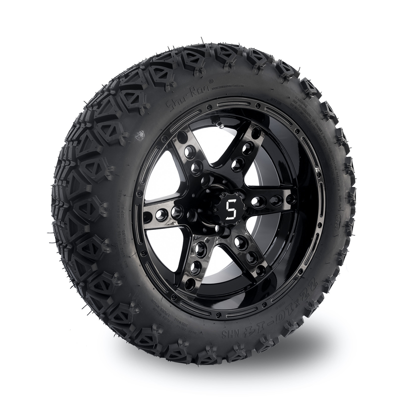 DOT 14 بوصة عربة الغولف العجلات والإطارات 22x10-14 جميع أرضية لامعة سوداء 6 أوتار