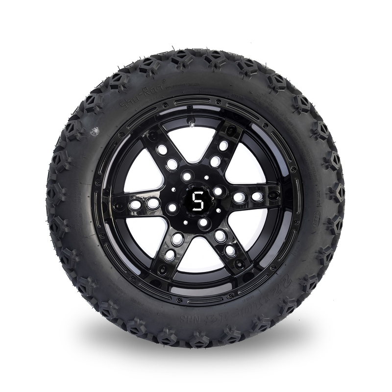 DOT 14 بوصة عربة الغولف العجلات والإطارات 22x10-14 جميع أرضية لامعة سوداء 6 أوتار