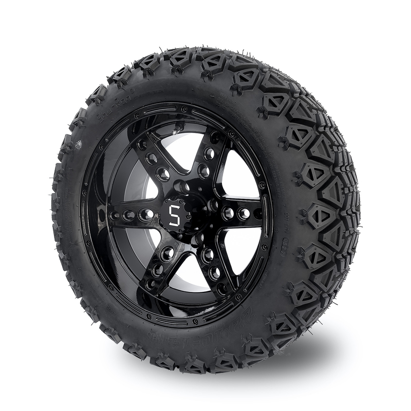 DOT 14 بوصة عربة الغولف العجلات والإطارات 22x10-14 جميع أرضية لامعة سوداء 6 أوتار