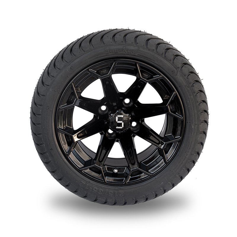 عجلات وإطارات عربة الغولف ShuRan Gloss Black مقاس 12 بوصة وإطارات 215/35-12 معتمدة من وزارة النقل