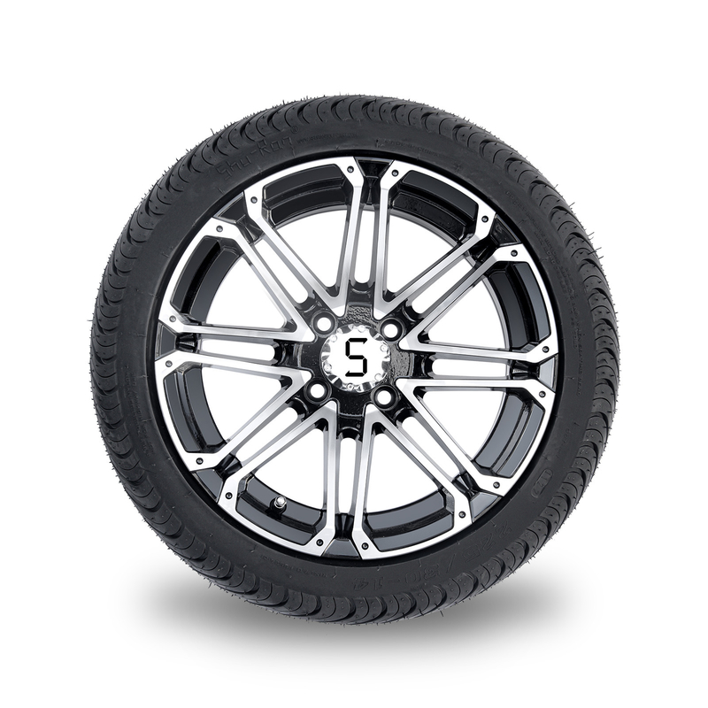عجلات وعجلات جولف كار مقاس 14x7 مع إطارات 225/30-14 إطارات شوارع سوداء لامعة مصقولة