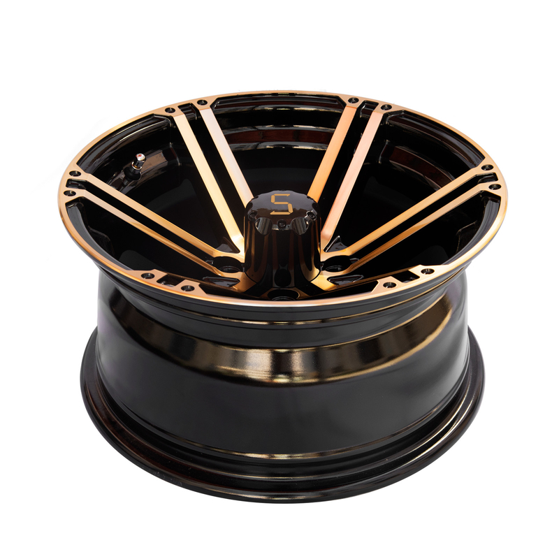 12x7 / 14x7 عجلات عربة الغولف الذهب / اللمعان الأسود 4 / 101.6 PCD -25 ET