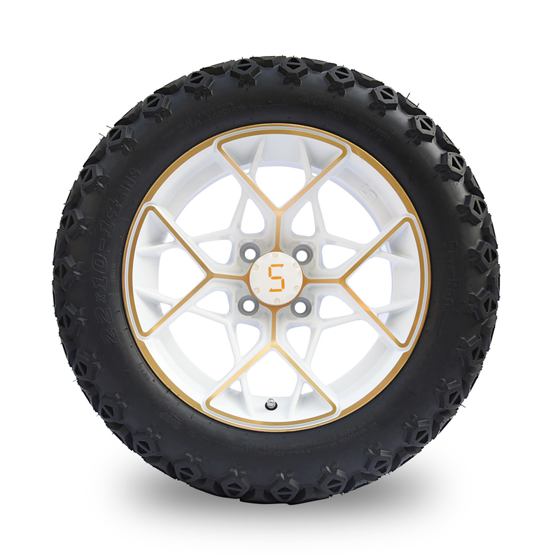 الذهب الأبيض 14 بوصة عربة الغولف الأطراف والإطارات مزيج 4PLY 101.6 PCD