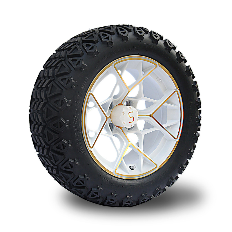 الذهب الأبيض 14 بوصة عربة الغولف الأطراف والإطارات مزيج 4PLY 101.6 PCD