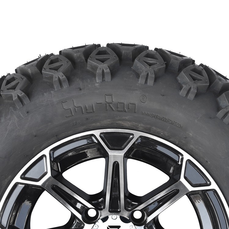 12' عربة الغولف أحزمة الألومنيوم و 23x10.5-12 جميع الإطارات الأرضية - مصنعة / سوداء لامعة