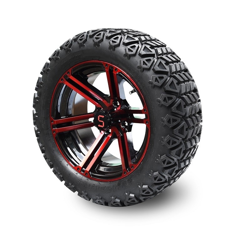 14 بوصة عربة الغولف الأحمر / سوداء لامعة العجلات و 22x10-14' DOT جميع الإطارات الأرضية تجميع