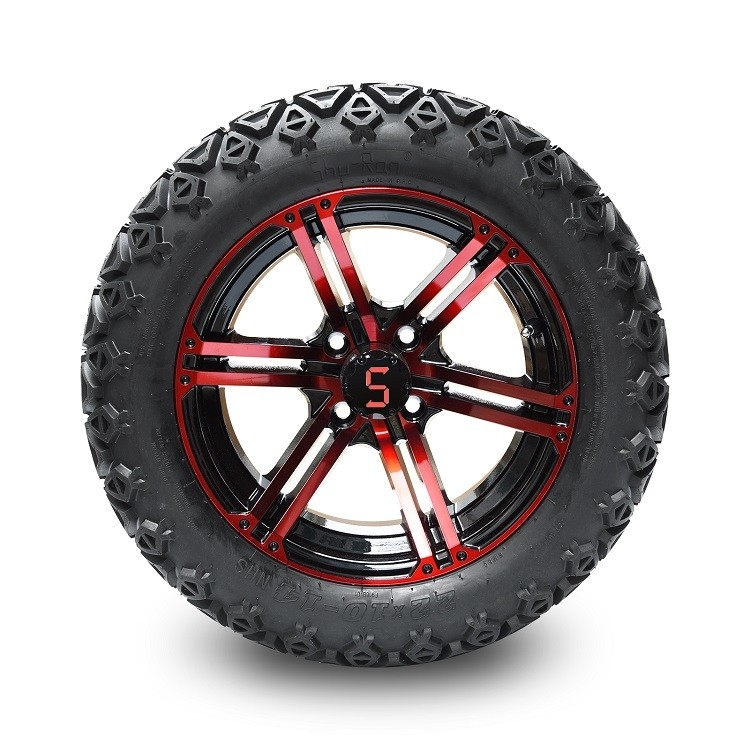 14 بوصة عربة الغولف الأحمر / سوداء لامعة العجلات و 22x10-14' DOT جميع الإطارات الأرضية تجميع