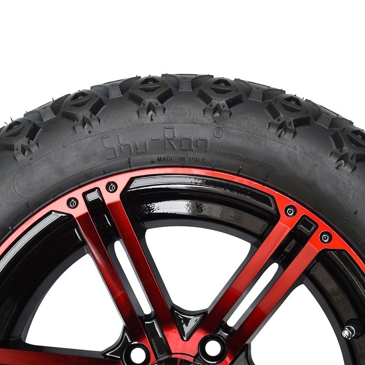 14 بوصة عربة الغولف الأحمر / سوداء لامعة العجلات و 22x10-14' DOT جميع الإطارات الأرضية تجميع
