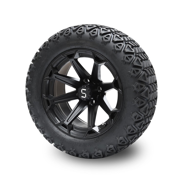 عربة الغولف 14' عجلات سوداء متطاطية و 22x10-14 إطارات DOT ذات مظهر عال بما في ذلك عجلات المكسرات والقبعات الوسطى