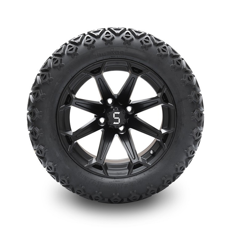 عربة الغولف 14' عجلات سوداء متطاطية و 22x10-14 إطارات DOT ذات مظهر عال بما في ذلك عجلات المكسرات والقبعات الوسطى